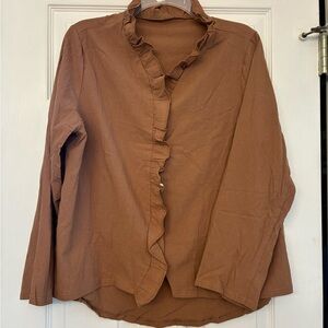 Women's Brown Ruffle Blouse